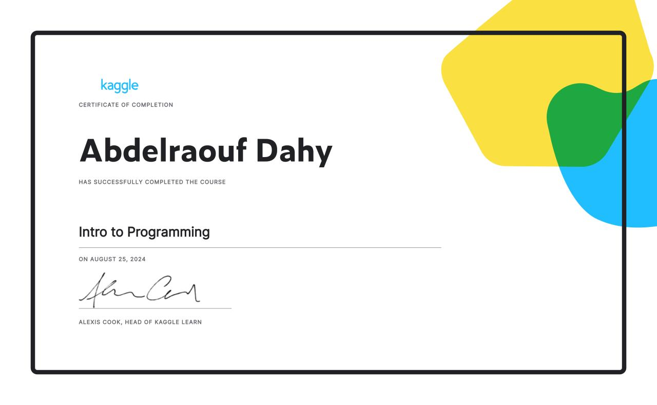 Kaggle Intro to Programming Certificate